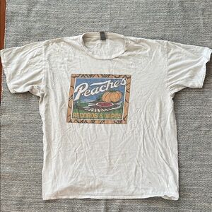 Peaches Records & Tapes Graphic Tee - White with Multicolor Print Vintage